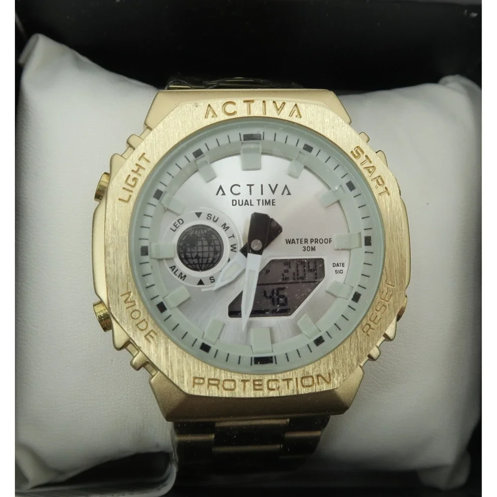 Activa‎ Signal X Unisex Watch 45.5mm Dual Time Gold Tone Analog Digital New